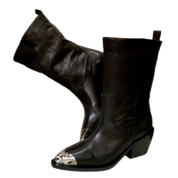 Free People Faster Horses Filigree Toe Cowboy Boots Black Leather NWOB Size 6 - Picture 6 of 14